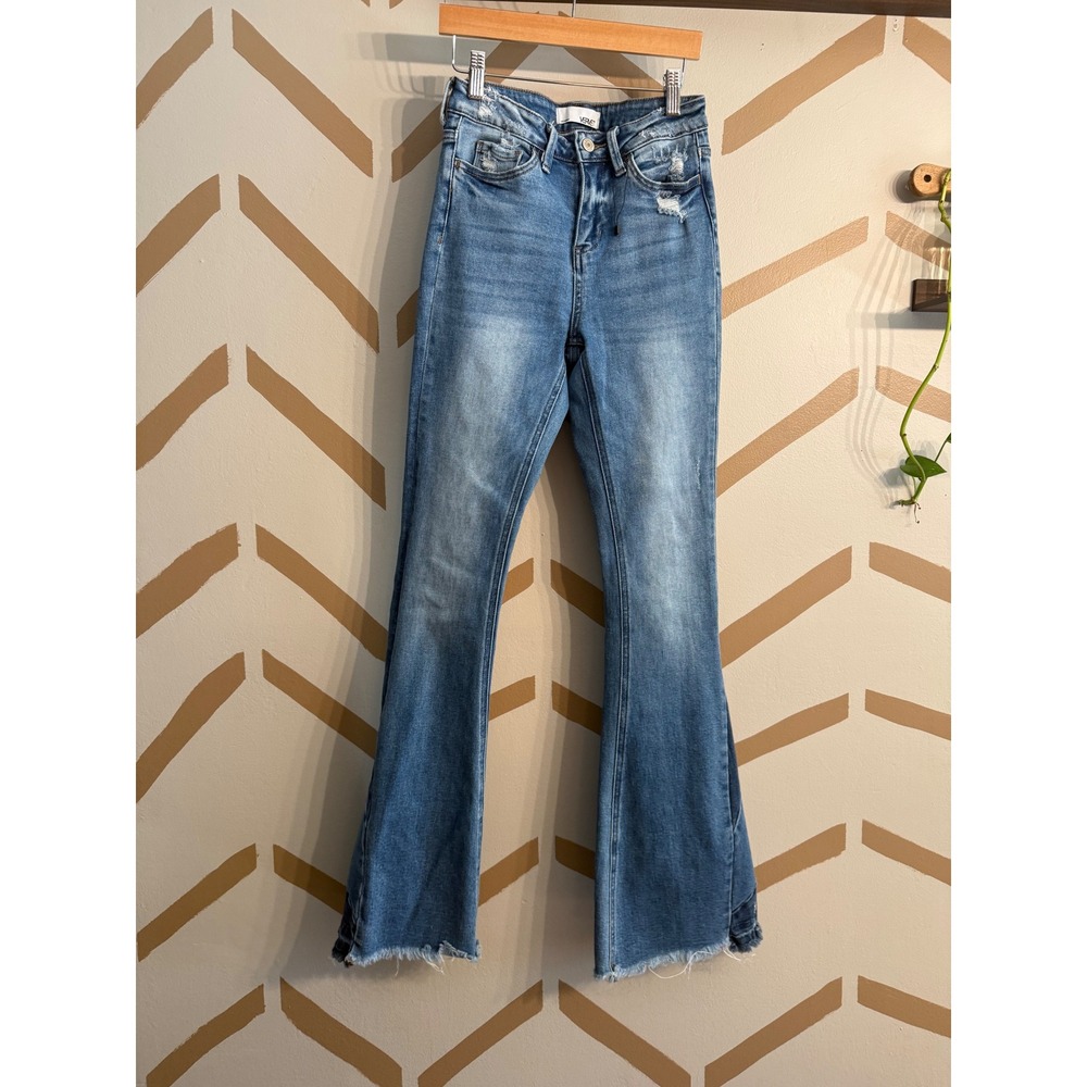 Vervet Flare Jeans Womens 24 Blue Distressed Raw Hem V2424